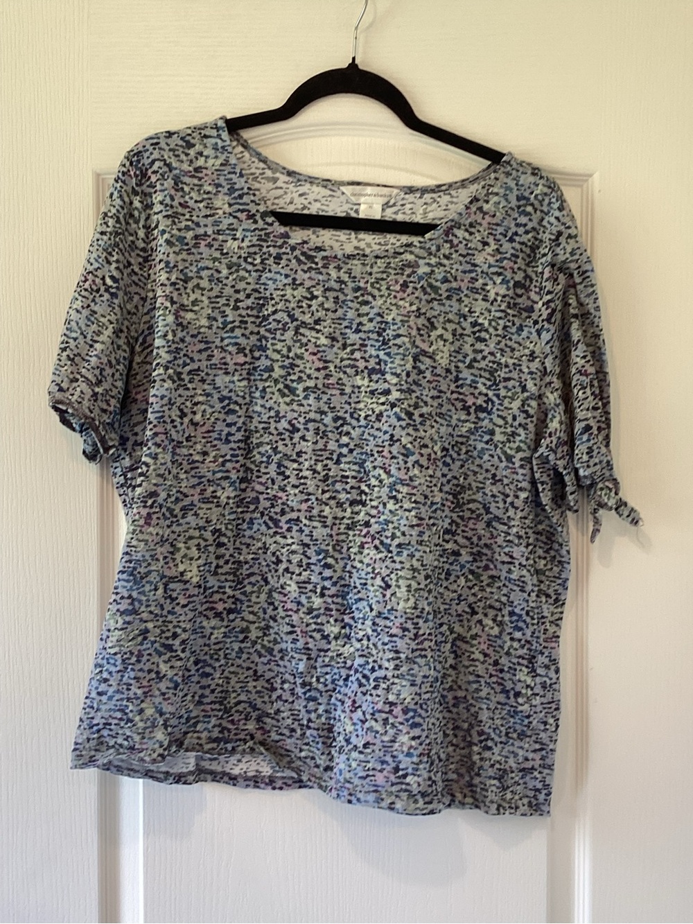 Christopher & Banks Blue Multicolor Short-Sleeve Scoop Neck Top XL EUC